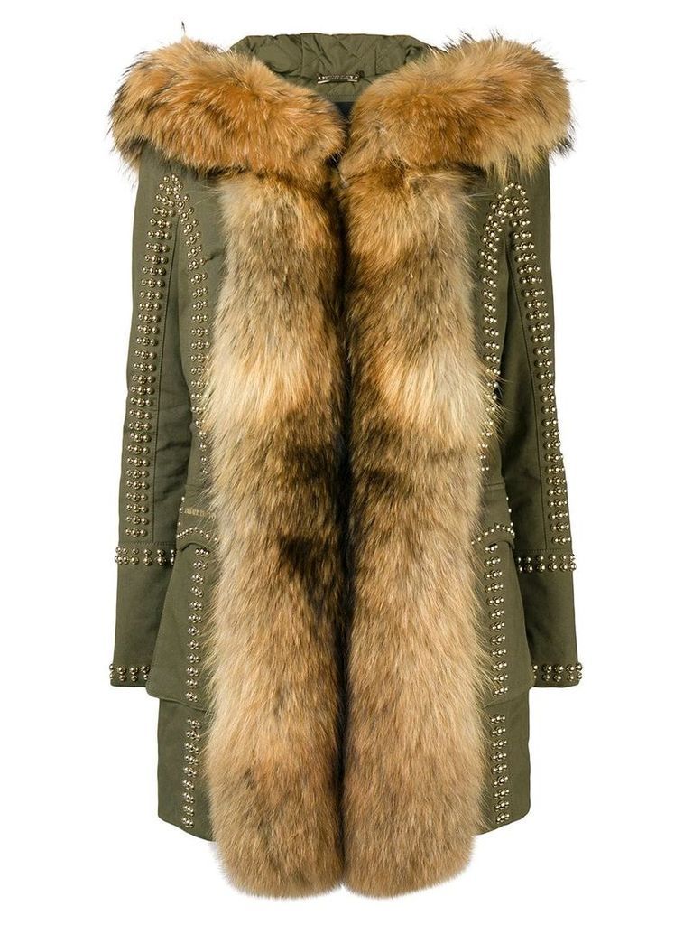 Philipp Plein fur trimmed coat - Green