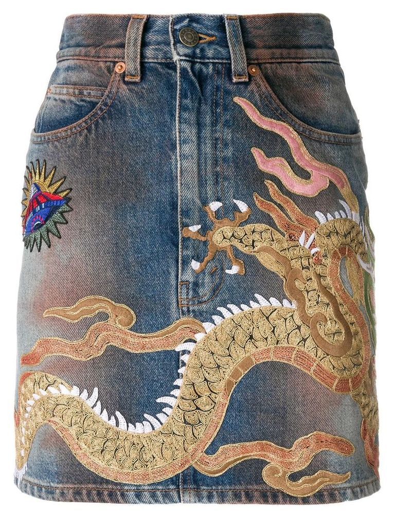 Gucci dragon motif denim skirt - Blue
