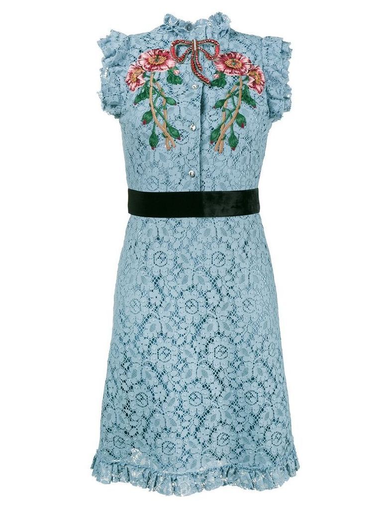 Gucci embroidered cluny lace dress - Blue
