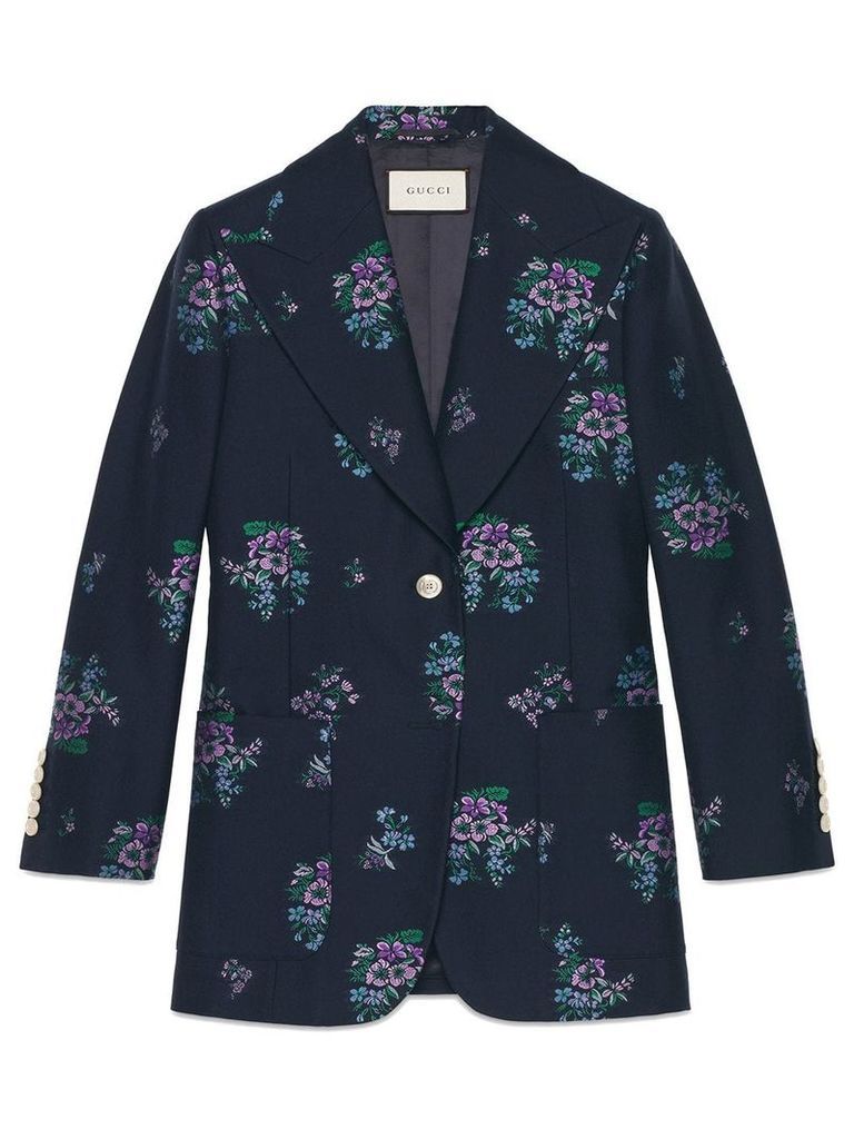 Gucci Flowers fil coupé cotton wool jacket - Blue