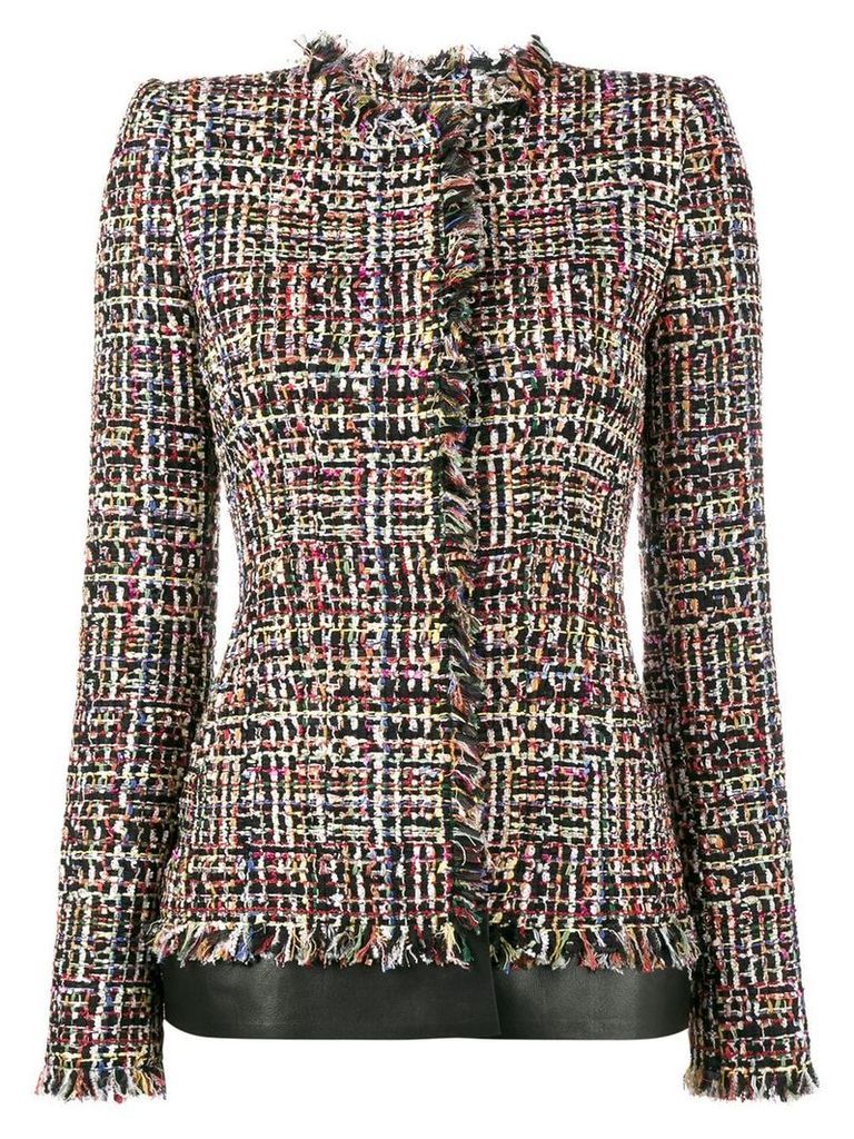 Alexander McQueen leather trimmed fitted tweed jacket - Multicolour