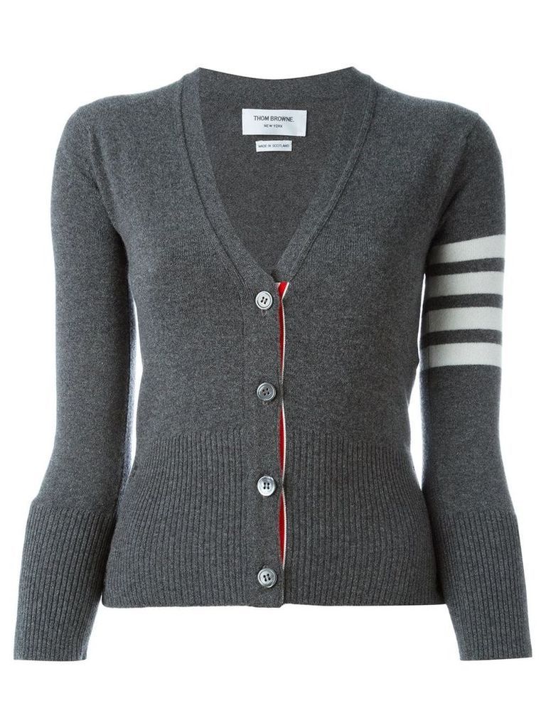 Thom Browne Classic V-Neck Cardigan In Cashmere With White 4-Bar