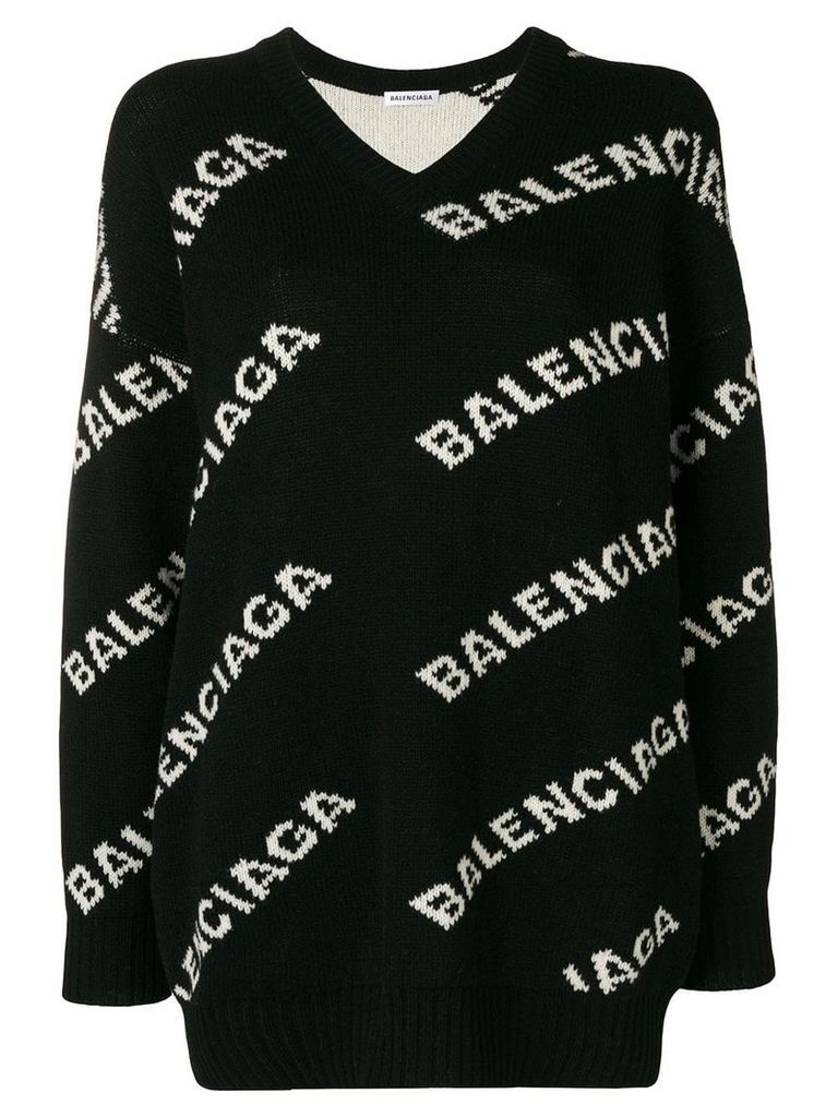Balenciaga V-neck logo jumper - Black