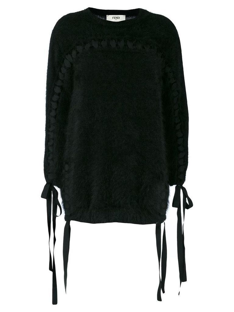 Fendi tie detail fuzzy-knit sweater - Black