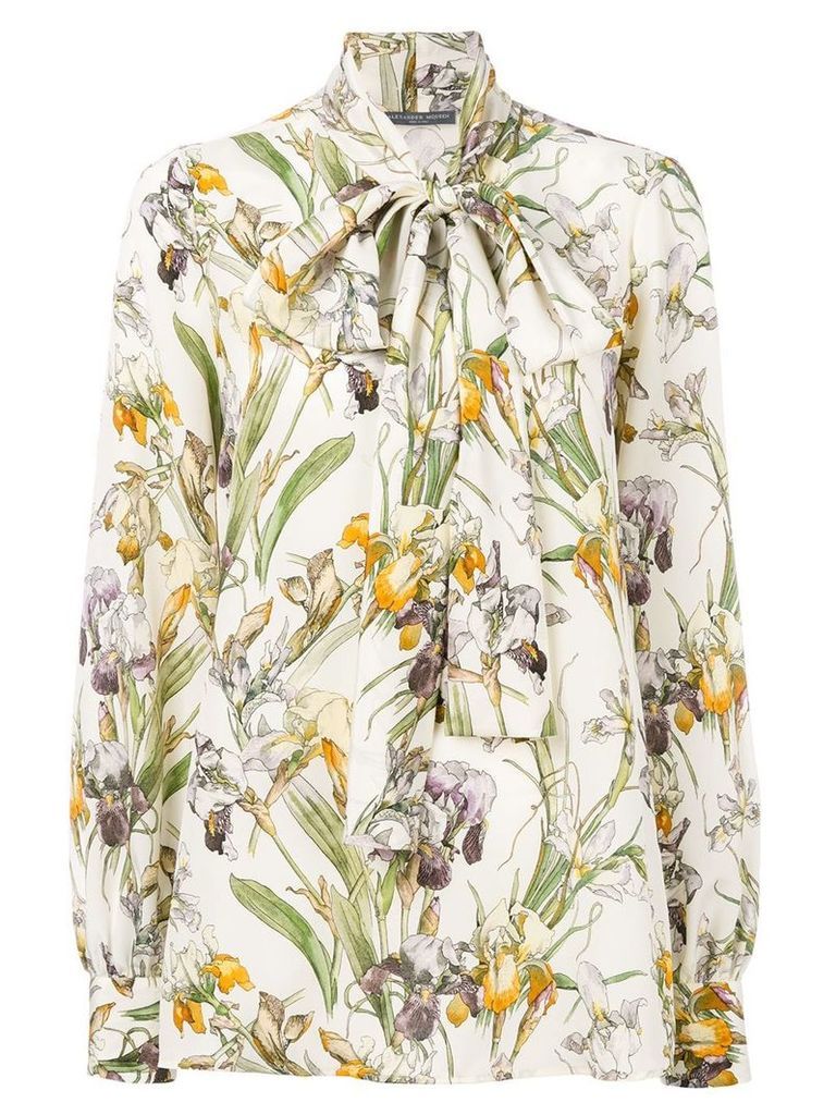 Alexander McQueen Wild Iris bow tie blouse - Neutrals