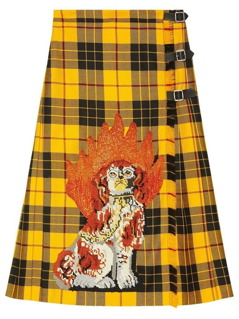 Gucci Embroidered tartan wool skirt - Yellow