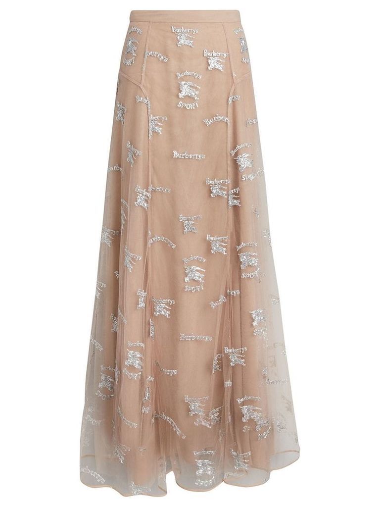Burberry Equestrian Knight Embroidered Tulle Skirt - Neutrals