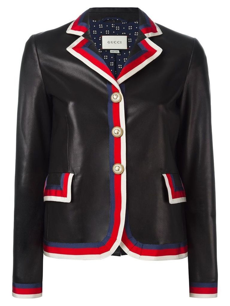 Gucci Sylvie web trim leather jacket - Black