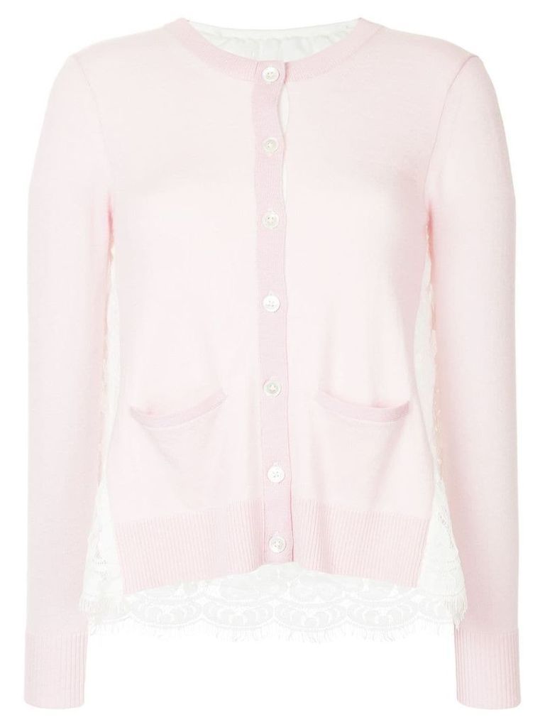 Onefifteen lace panel buttoned cardigan - PINK