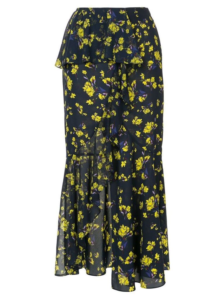 Goen.J floral printed asymmetric skirt - Blue