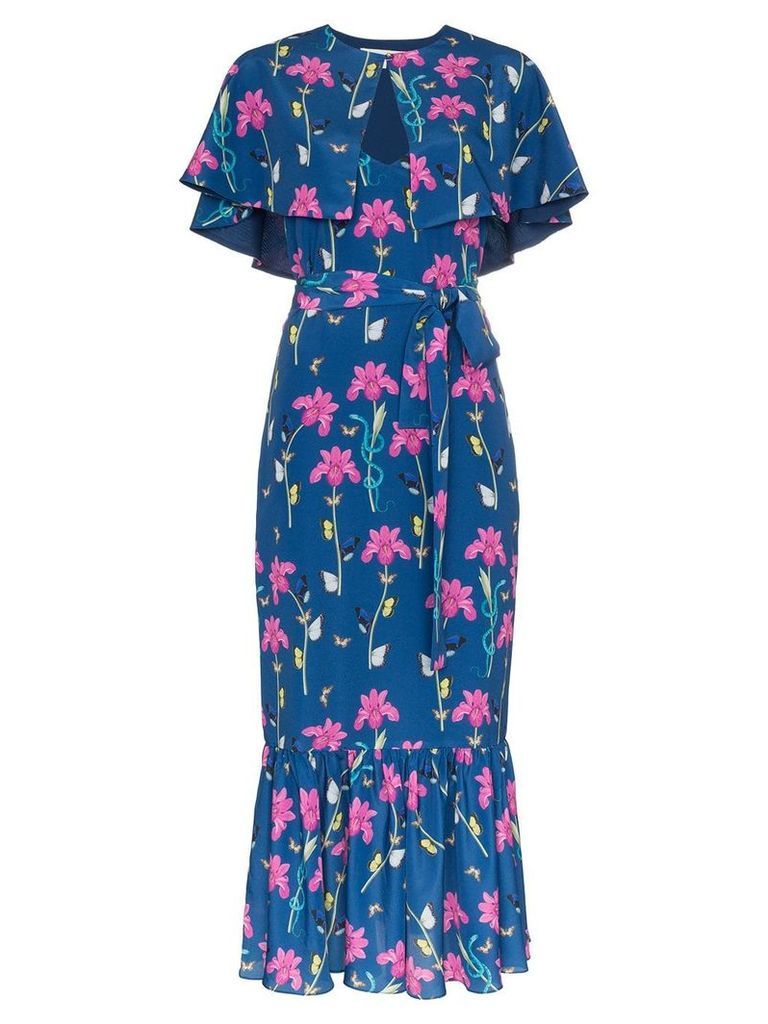 Borgo De Nor blue Margarita crepe floral print cape detail dress