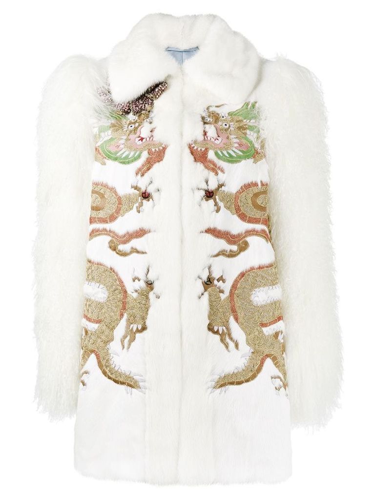 Gucci embroidered fur jacket - White