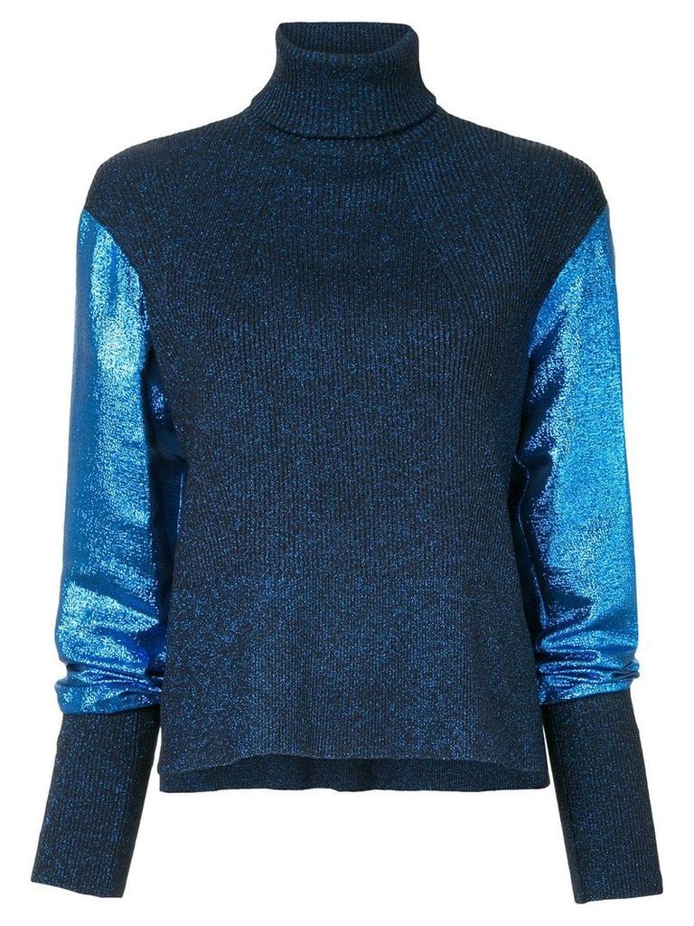 Cédric Charlier metallic knit turtleneck jumper - Blue