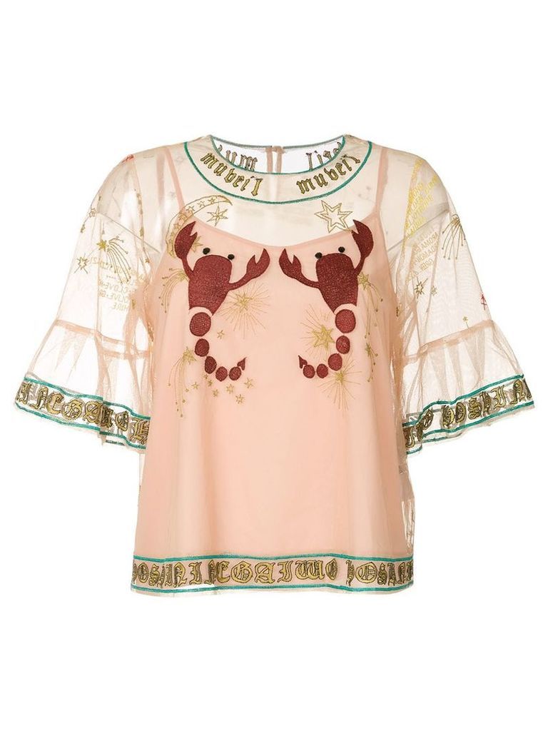 Muveil embroidered mesh blouse - NEUTRALS
