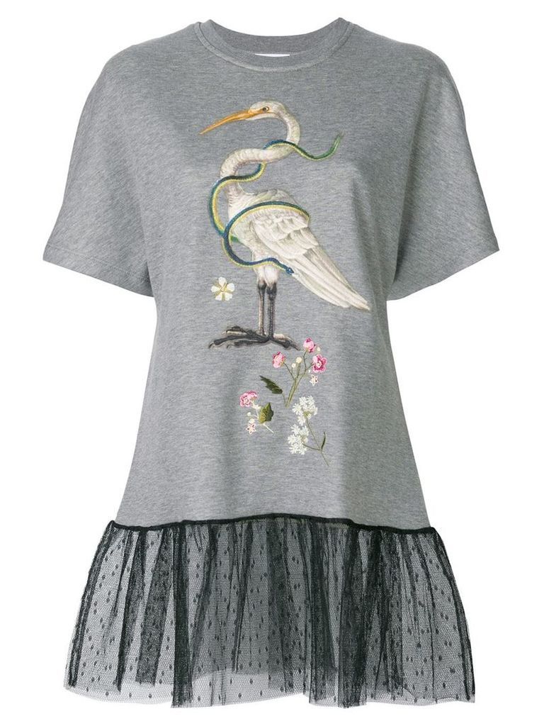 Red Valentino embroidered T-shirt with lace hem - Grey