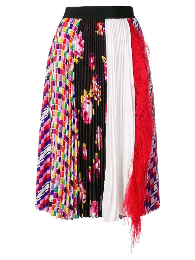 MSGM pleated feather-embellished skirt - Multicolour