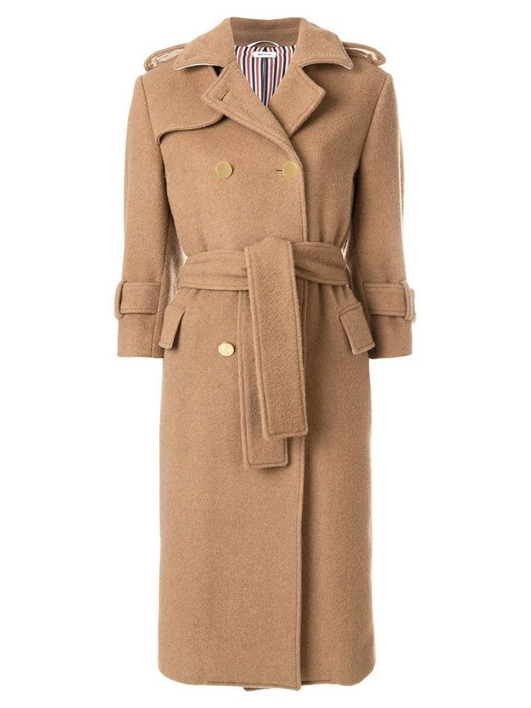 Thom Browne Camel Hair Double-breasted Trench Coat - NEUTRALS