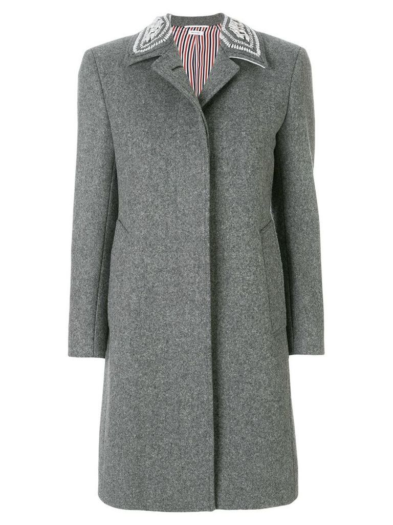 Thom Browne Pearl Collar Melton Bal Collar Overcoat - Grey