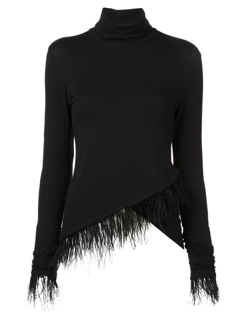 Josie Natori feather trim asymmetric knit top - Black