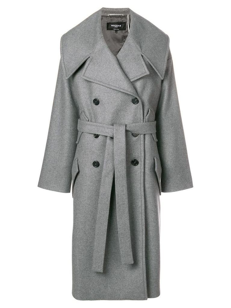 Rochas belted double-breasted coat - Grey