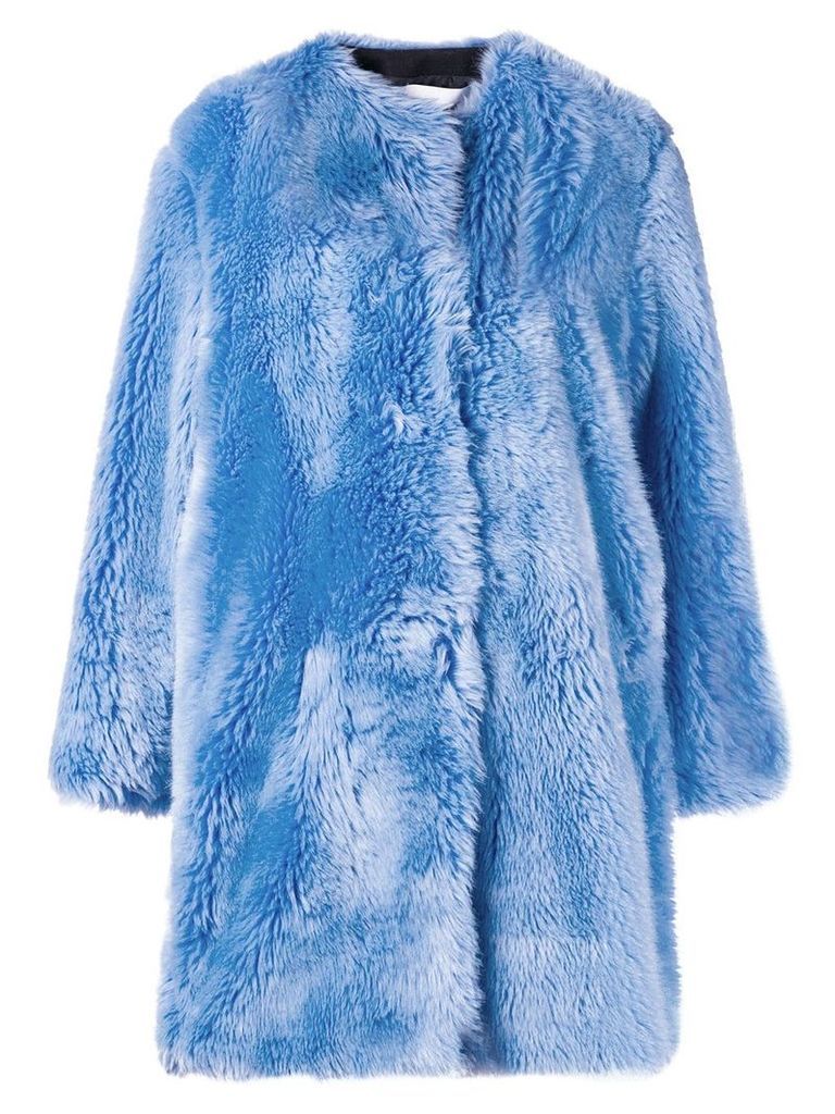 MSGM faux fur collarless coat - Blue