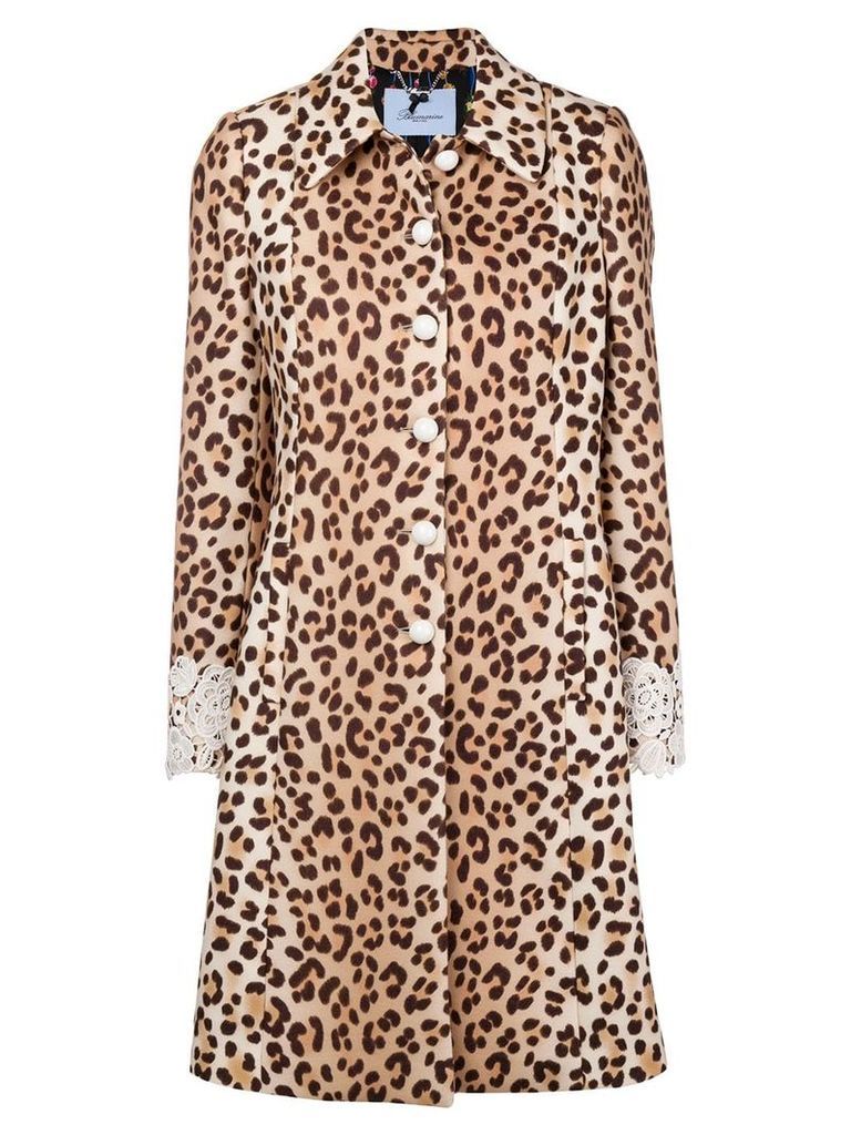 Blumarine leopard print lace trim coat - Neutrals