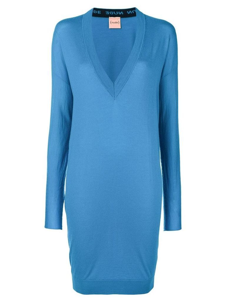 Nude v-neck sweater dress - Blue