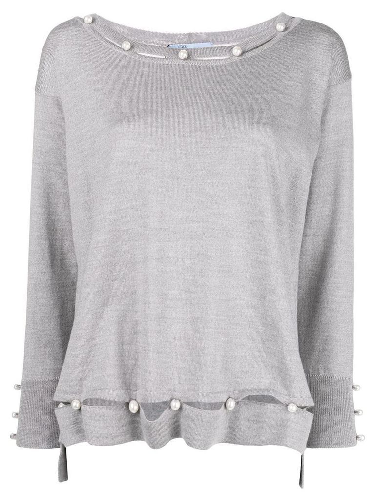 Blumarine pearl embellished fine-knit sweater - Grey