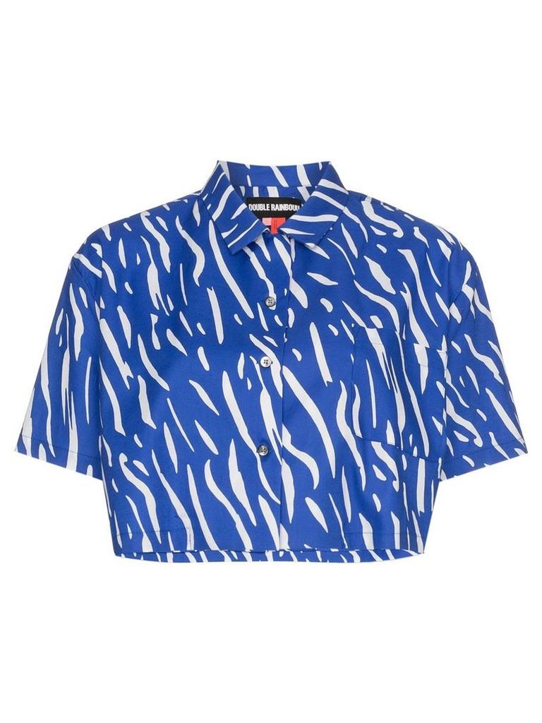 Double Rainbouu Sound Wave printed cropped cotton shirt - Blue