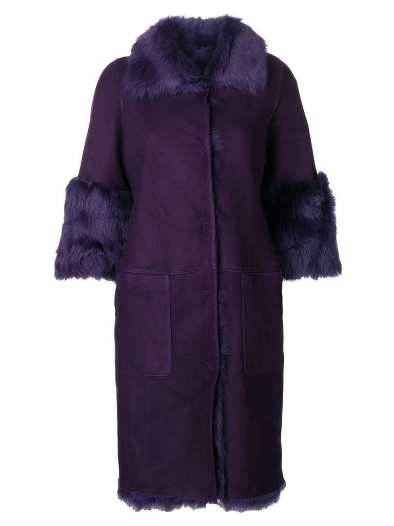 Desa Collection fur trimmed coat - PURPLE