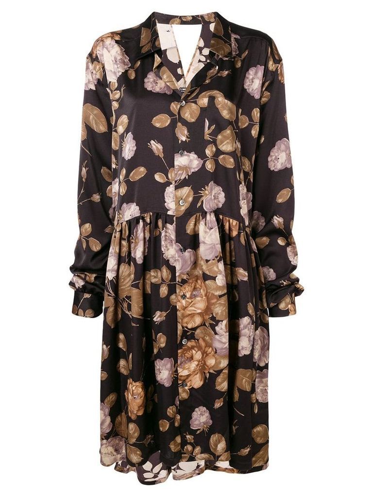 Junya Watanabe floral oversized shirt dress - Brown