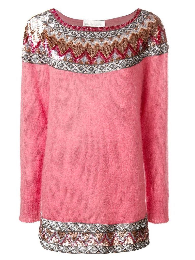 Alberta Ferretti sequin embellished slash neck sweater - PINK