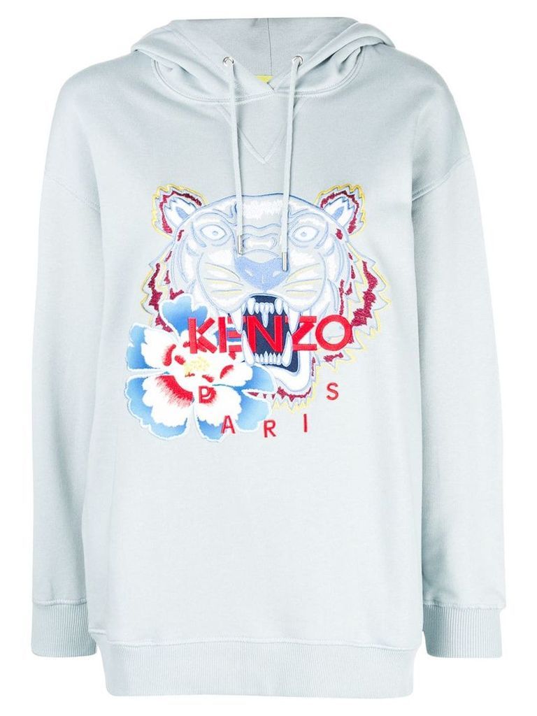 Kenzo embroidered tiger logo hoodie - Blue