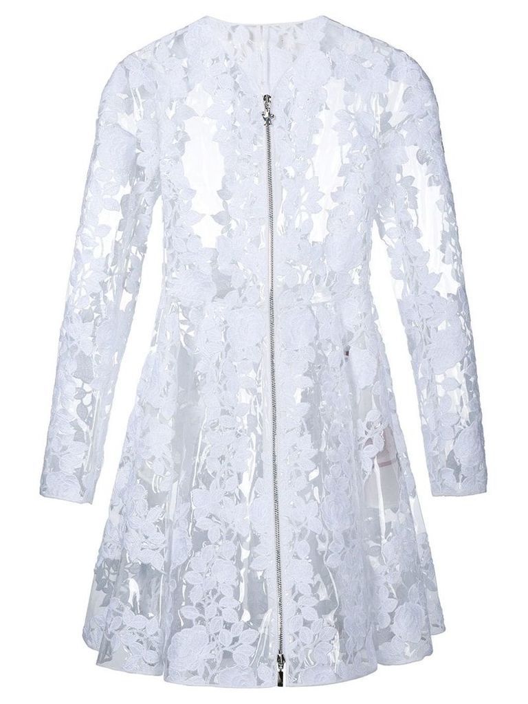Moncler clear PU floral lace coat - White
