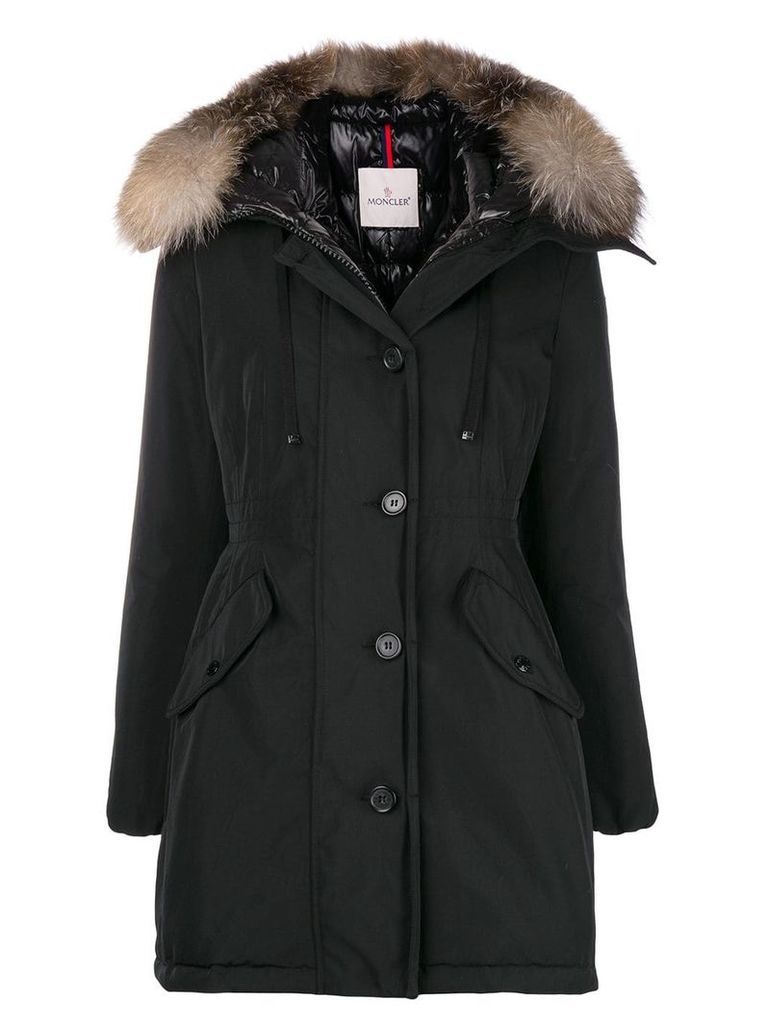 Moncler fox fur-trimmed coat - Black