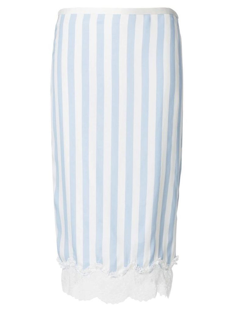 Rochas striped lace trim pencil skirt - White