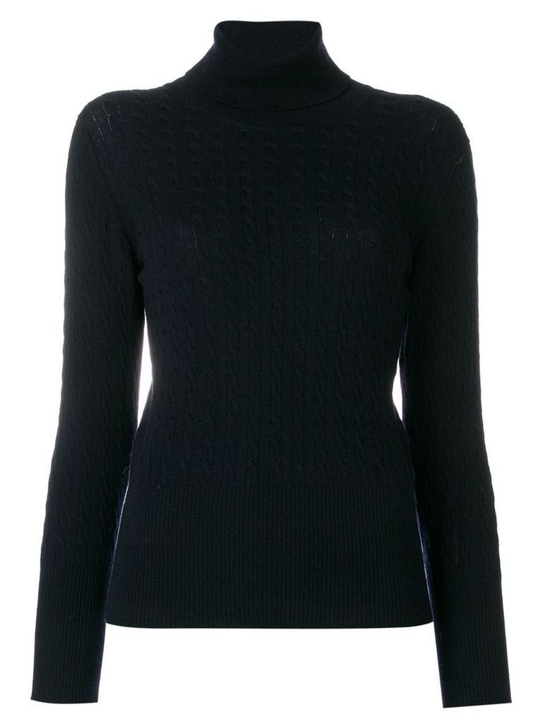 Thom Browne Baby Cable Turtleneck In Fine Merino Wool - Blue