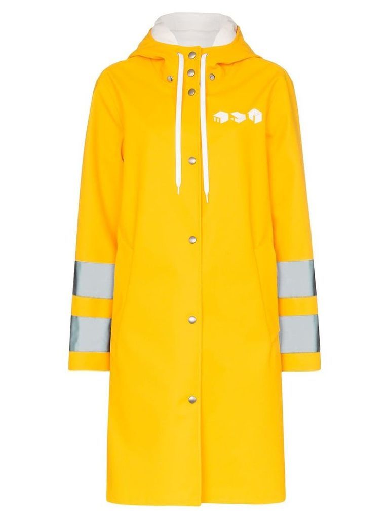 Miu Miu logo print hooded waterproof raincoat - Yellow