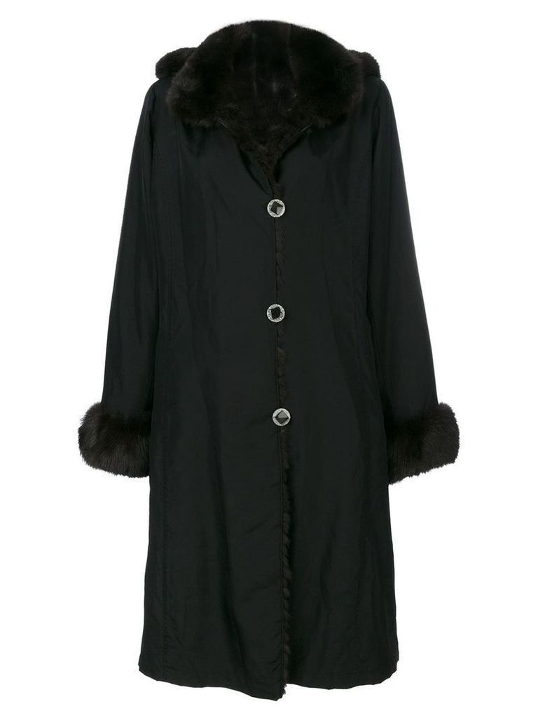 Liska contrast collar and cuff coat - Black