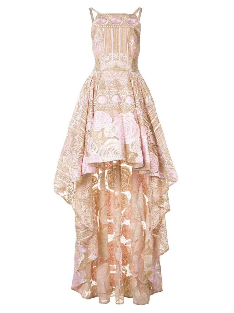 Marchesa Notte asymmetric hem floral dress - PINK