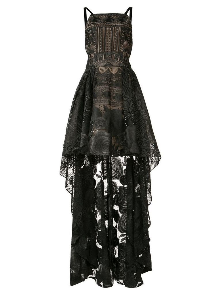 Marchesa Notte high-low rose lace dress - Black