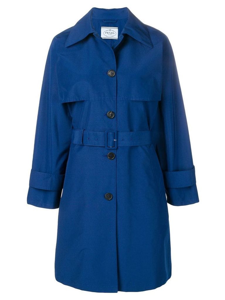 Prada belted mid-length trench coat - Blue