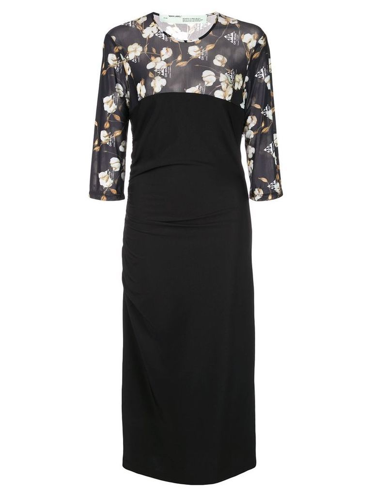 Off-White cotton flowers fitted dress - Black