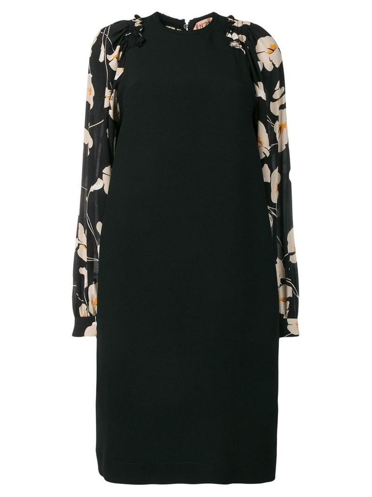 Nº21 floral sleeve silk dress - Black