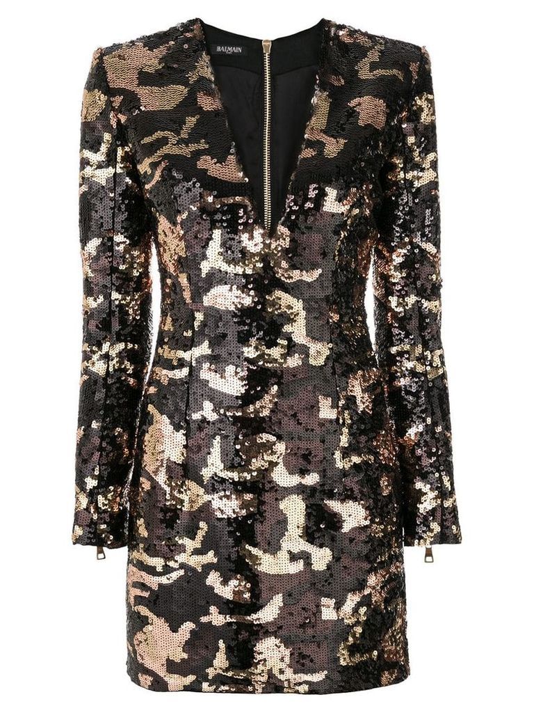 Balmain camouflage sequin dress - Black