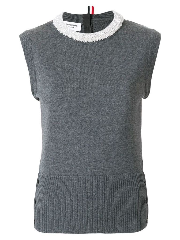 Thom Browne Pearl Applique Wool Shell Top - Grey