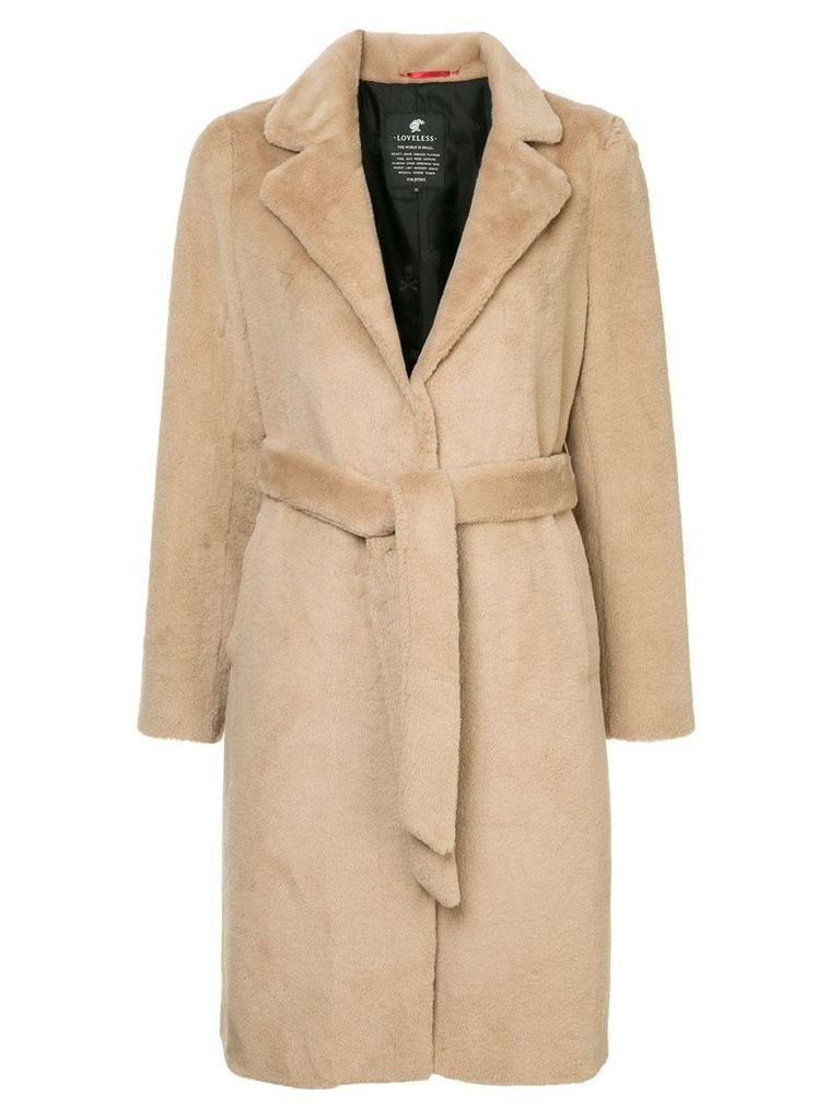 Loveless faux fur belted coat - NEUTRALS