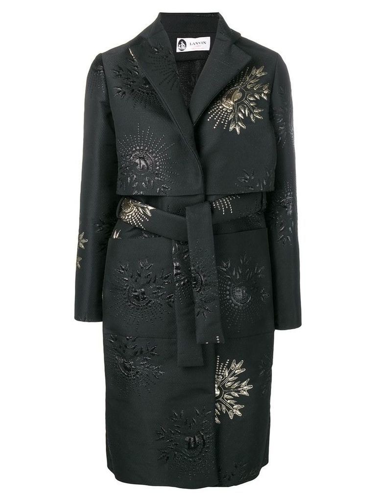 LANVIN embroidered detail belted coat - Black