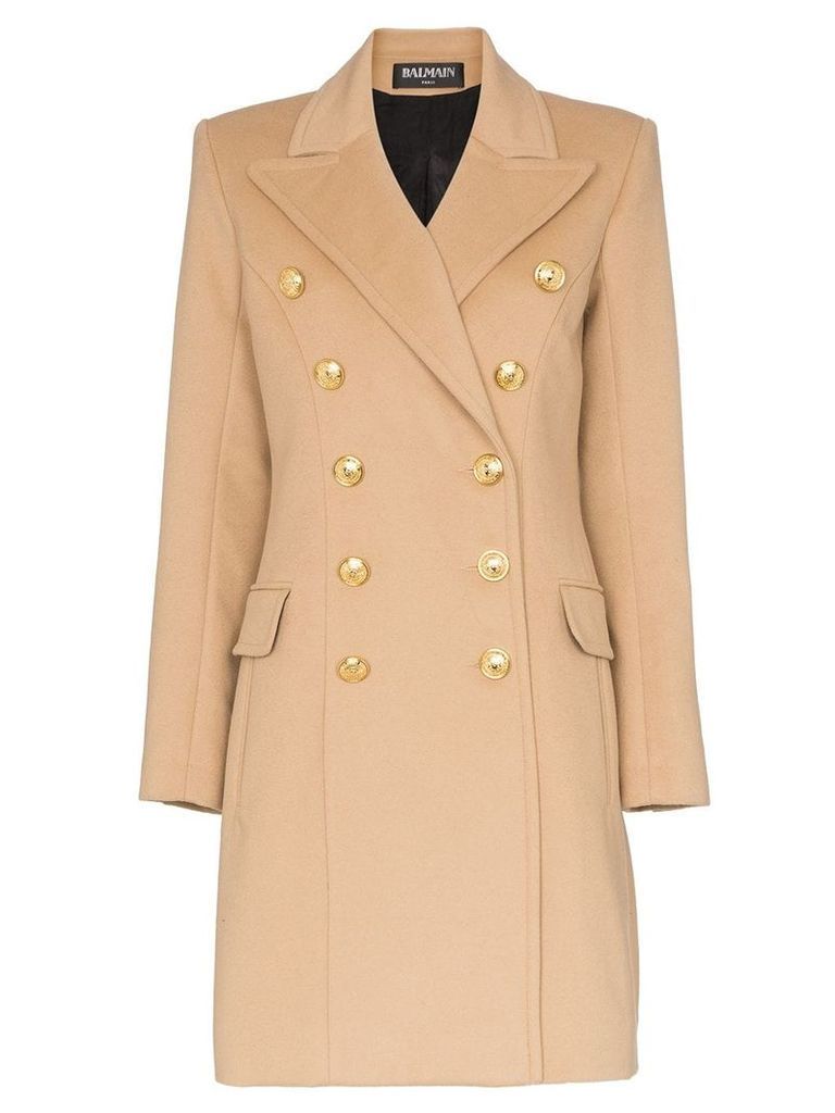 Balmain double-breasted wool and cashmere-blend coat - NEUTRALS