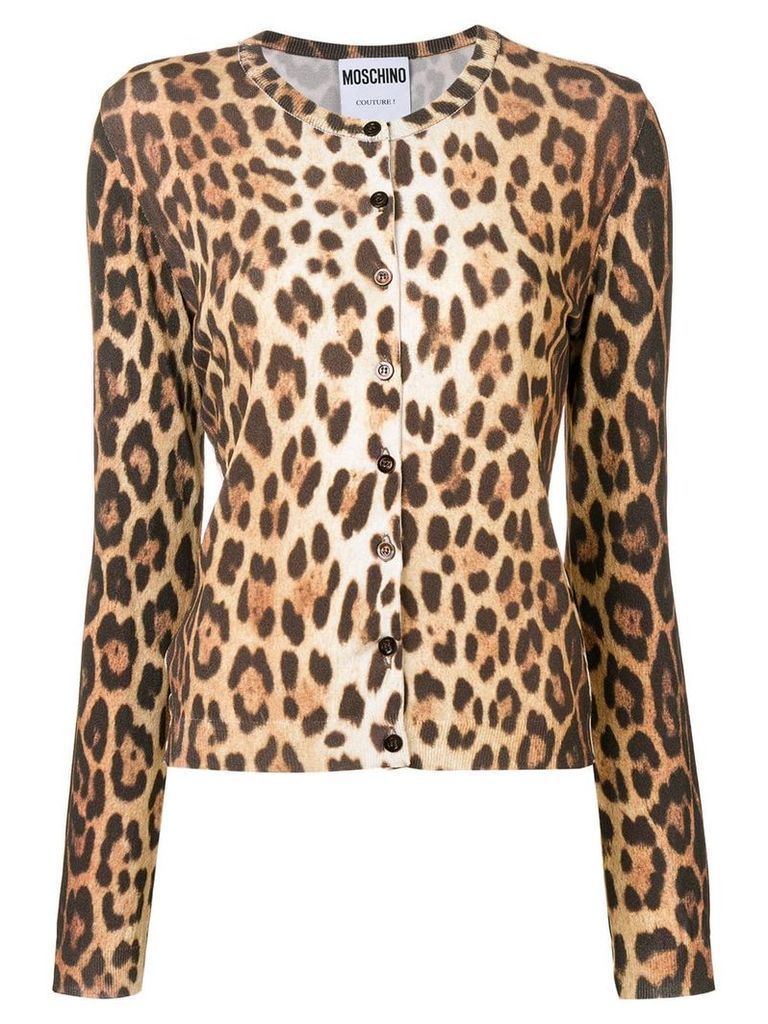 Moschino leopard printed cardigan - NEUTRALS